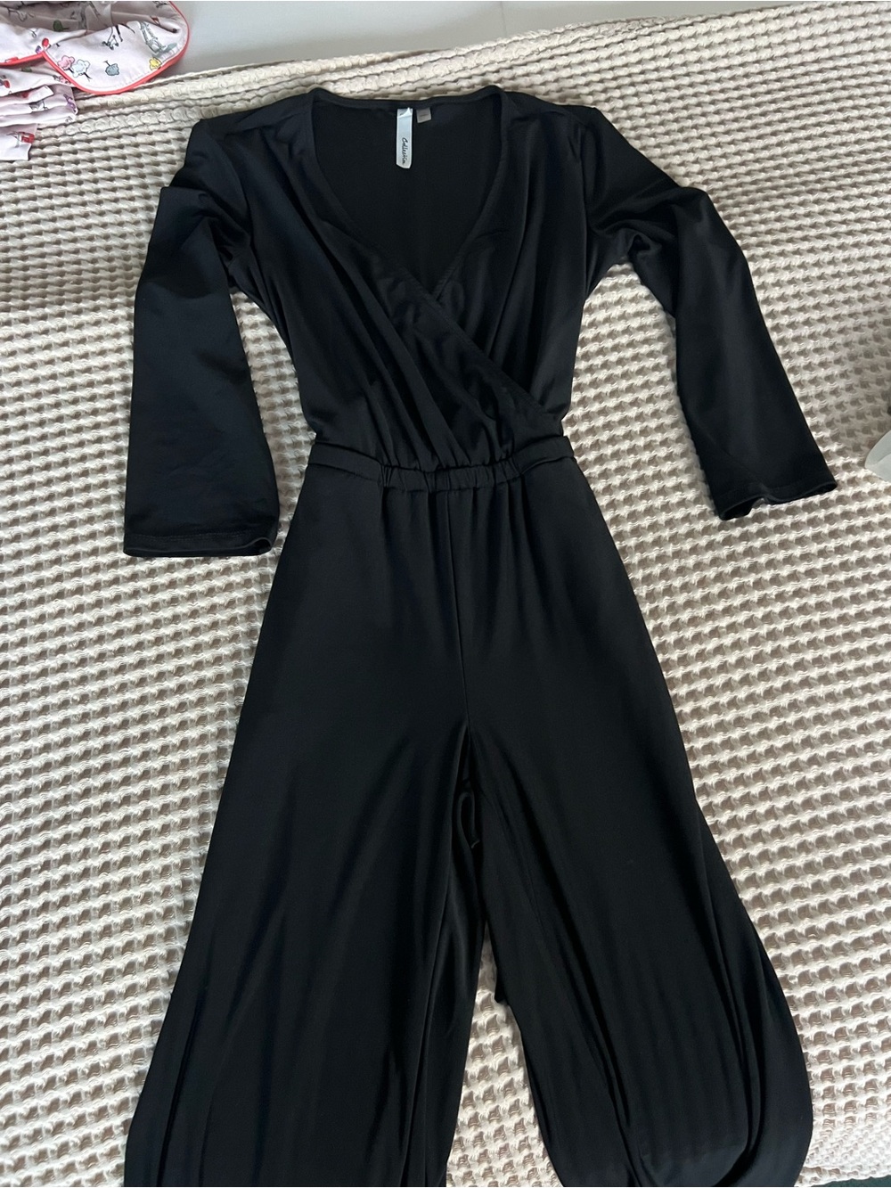 Macy's Black Wrap-Front Long-Sleeve Wide-Leg Jumpsuit